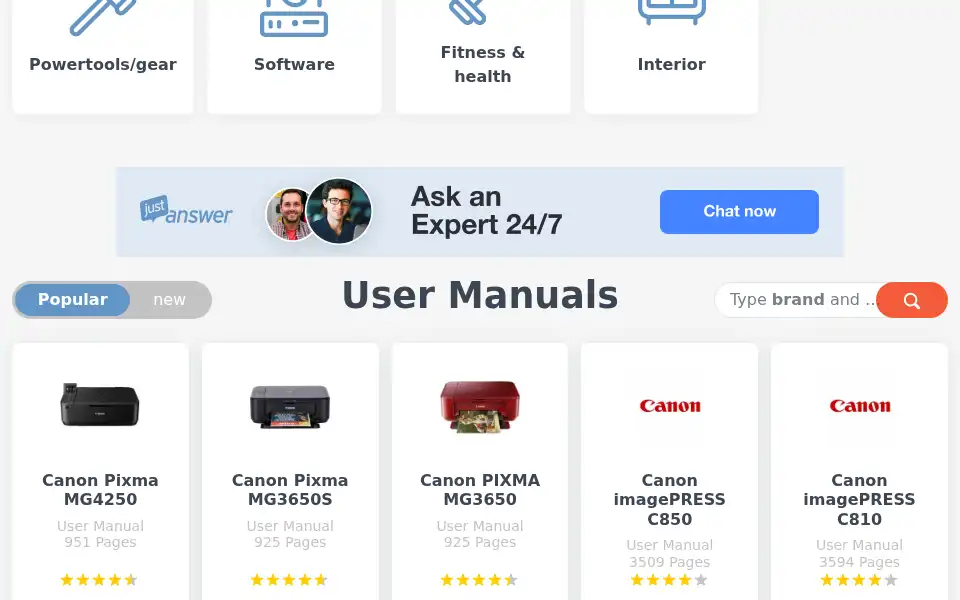 Screenshot of manuals.co.uk