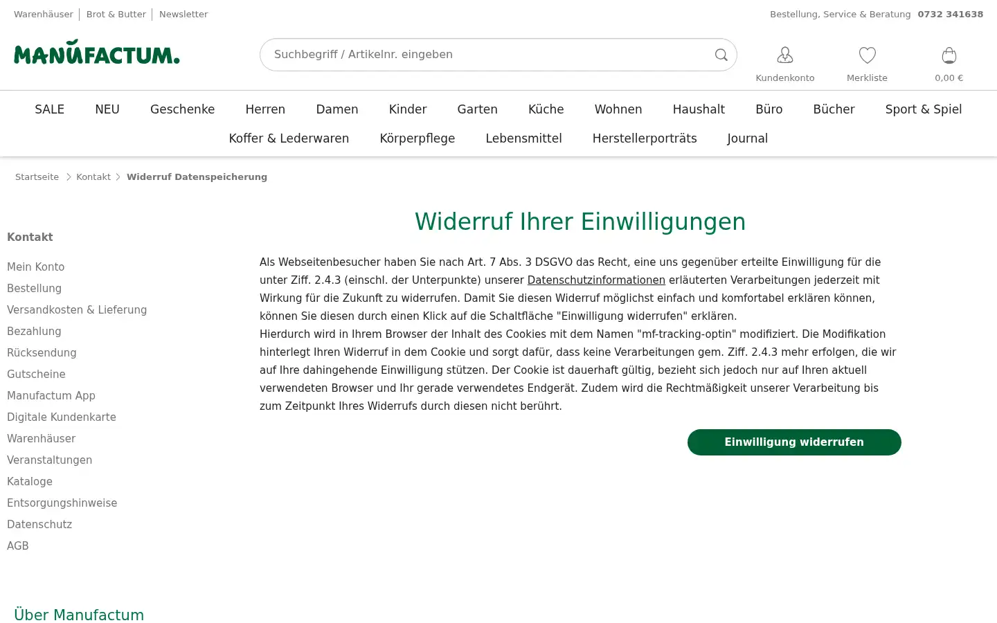 Screenshot of manufactum.at