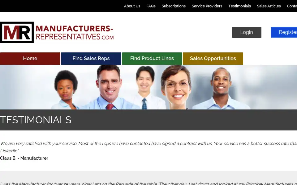 Screenshot of manufacturers-representatives.com