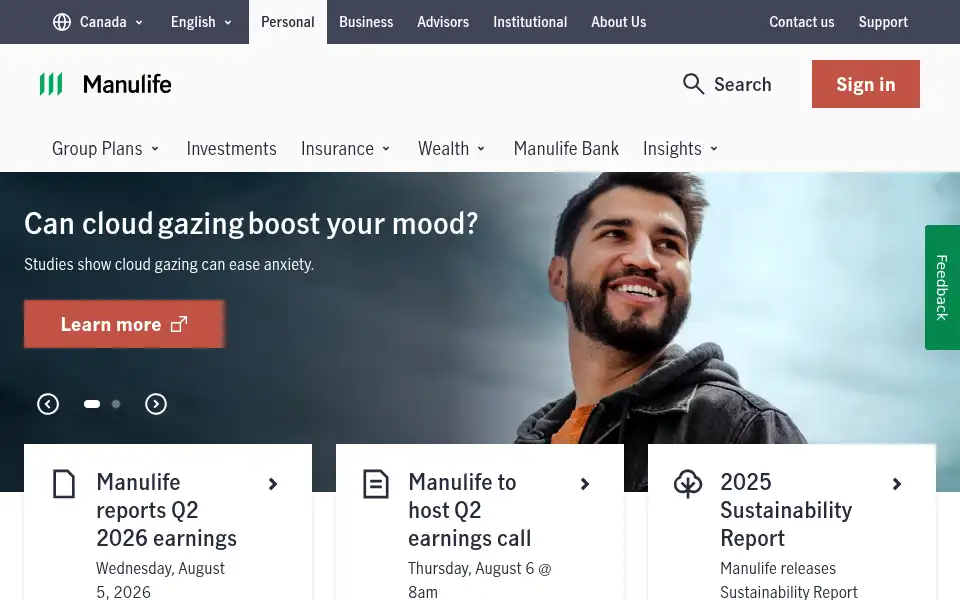 Screenshot of manulife.com