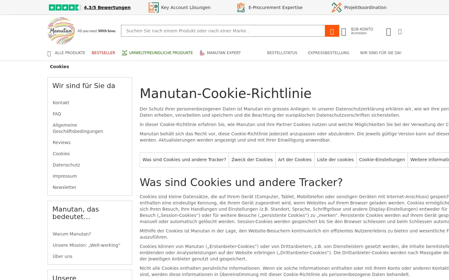 Screenshot of manutan.de