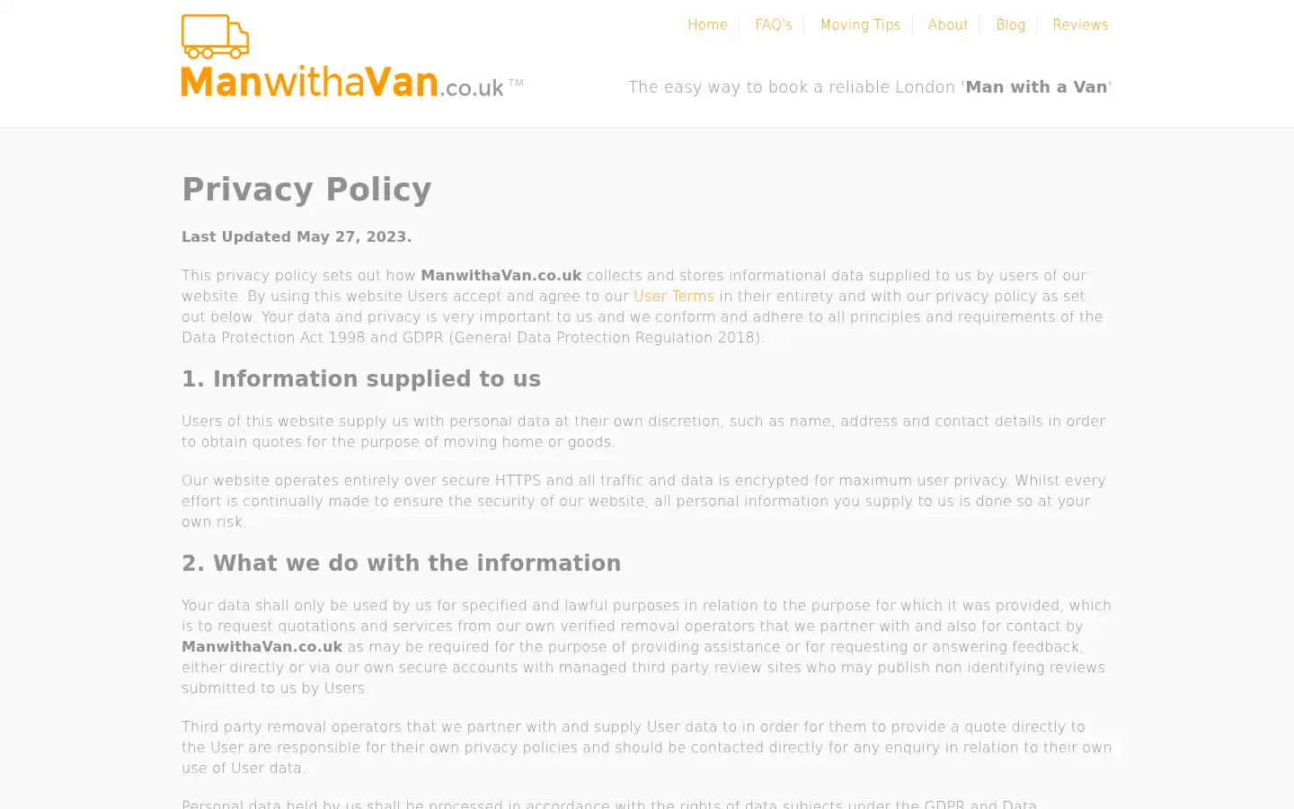 Screenshot of manwithavan.co.uk