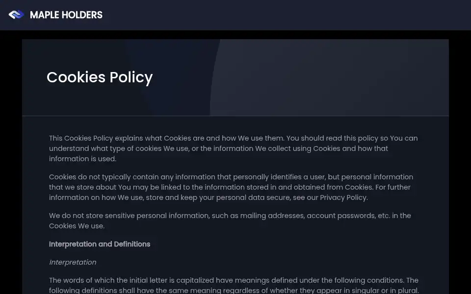 Screenshot of mapleholders.com