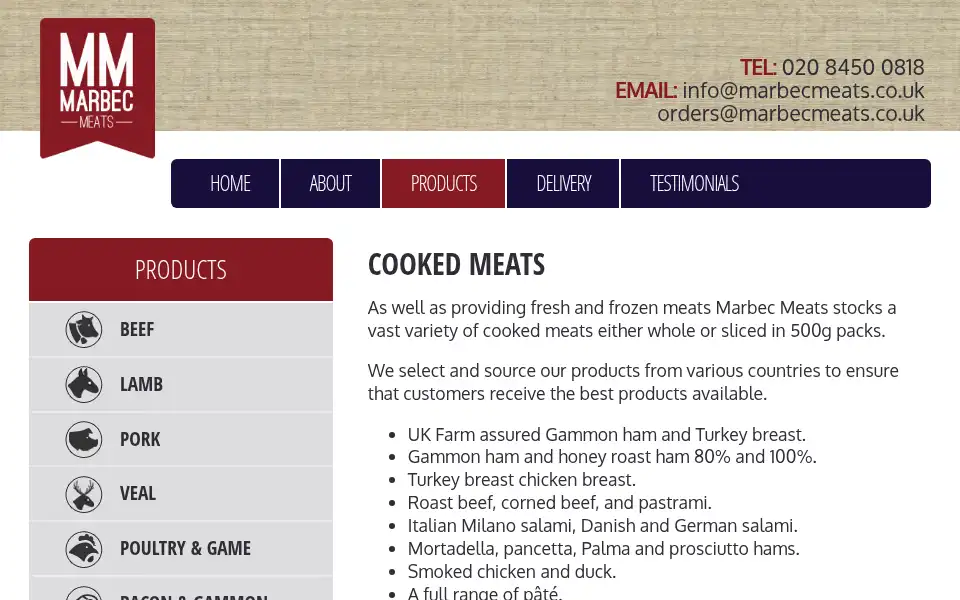 Screenshot of marbecmeats.co.uk