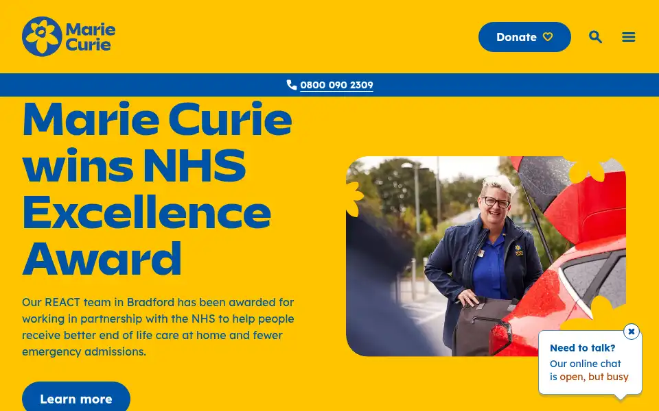 Screenshot of mariecurie.org.uk
