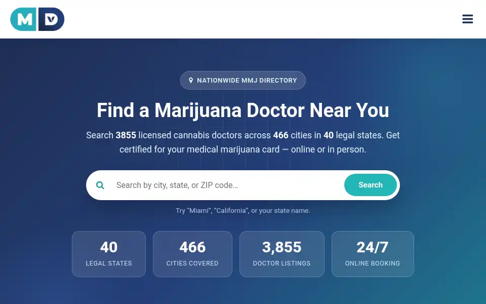 Screenshot of marijuanadoctors.com