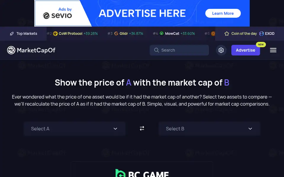 Screenshot of marketcapof.com