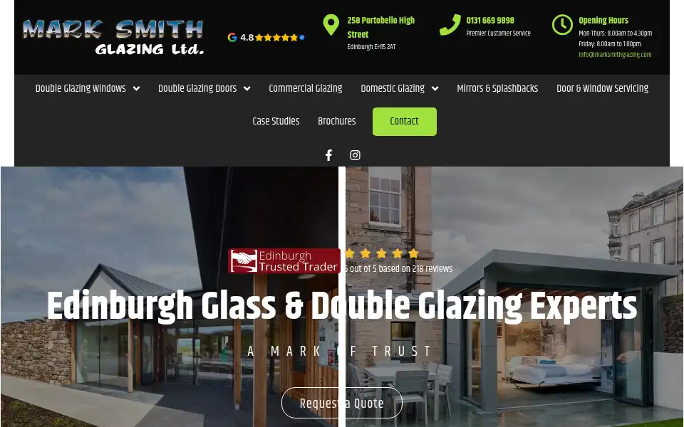 Screenshot of marksmithglazing.com