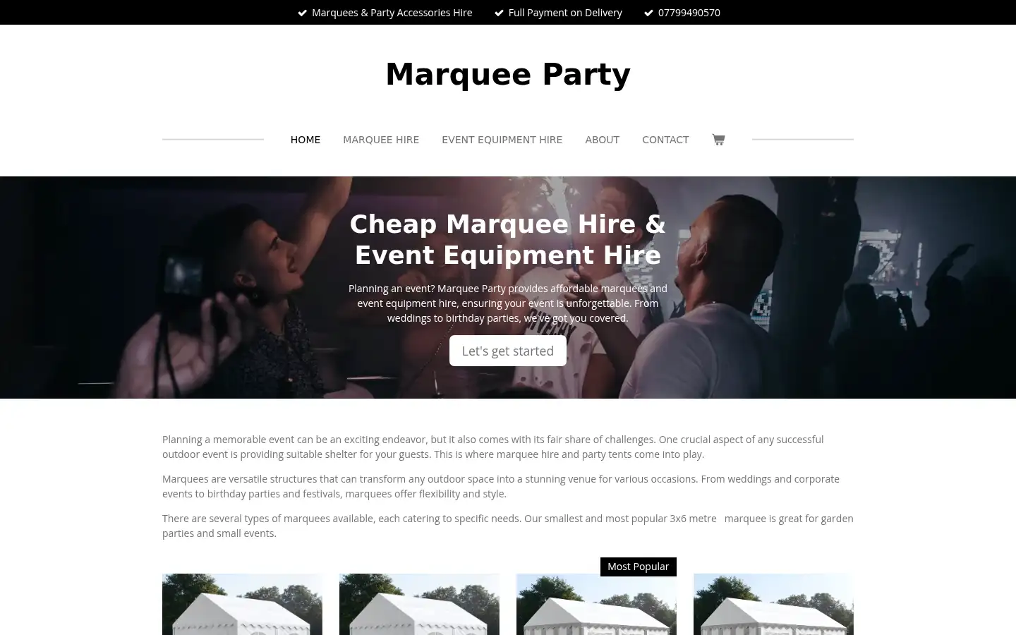 Screenshot of marqueeparty.co.uk