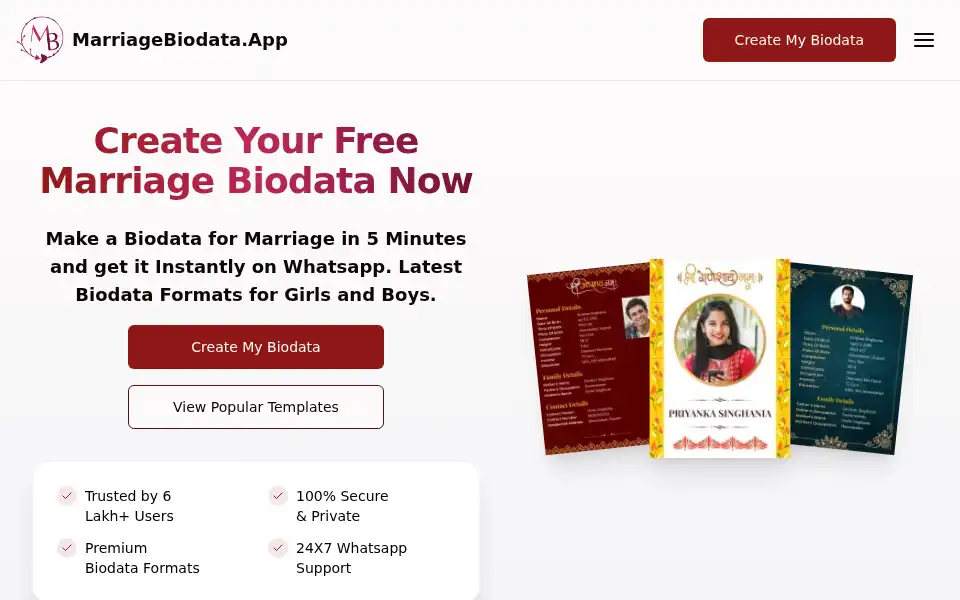 Screenshot of marriagebiodata.app