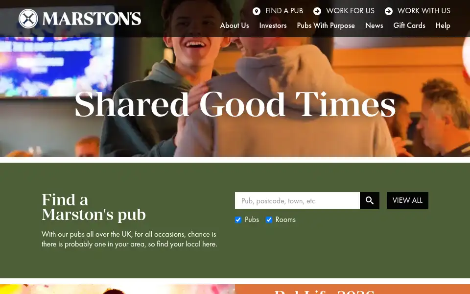 Screenshot of marstonspubs.co.uk