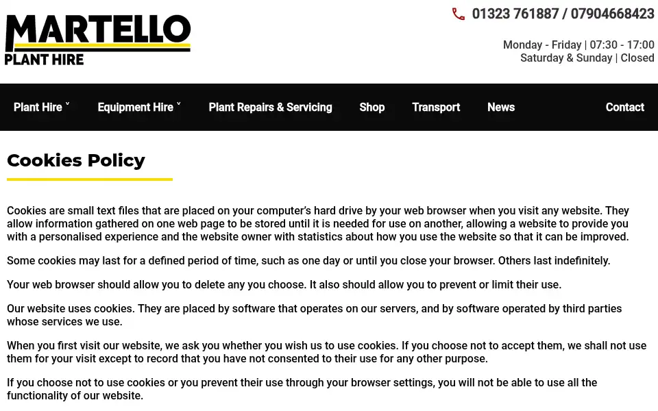 Screenshot of martelloplanthire.co.uk