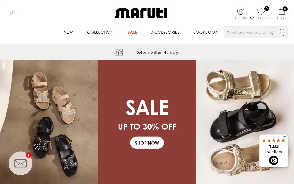 Screenshot of marutifootwear.com