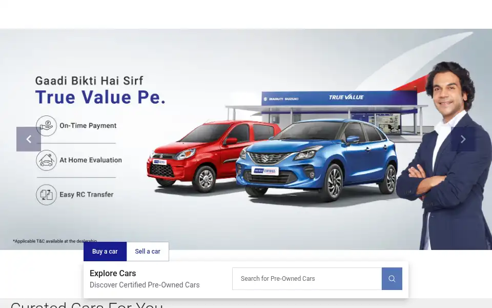 Screenshot of marutisuzukitruevalue.com