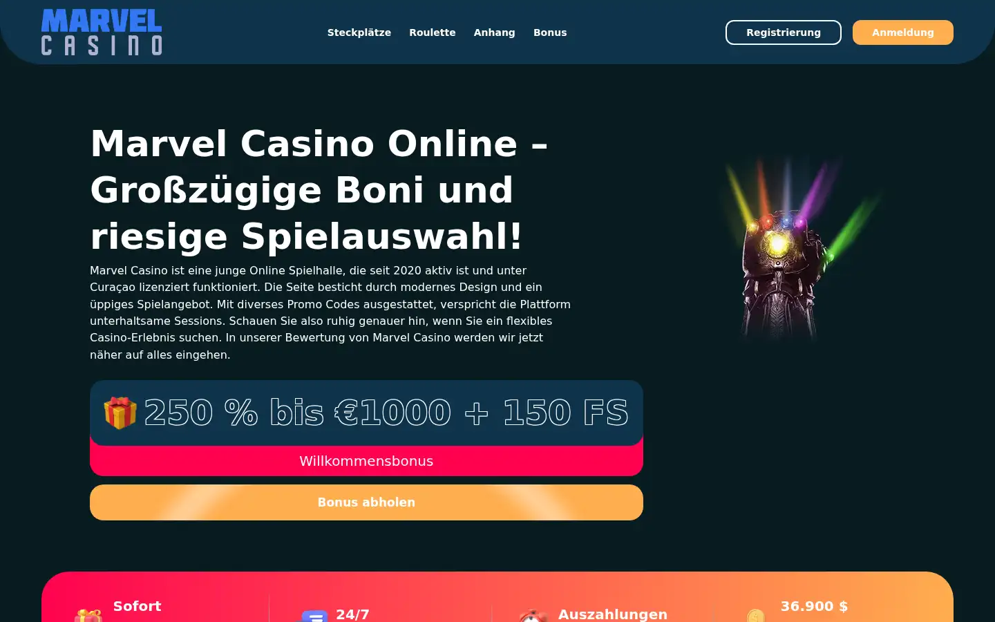 Screenshot of marvelcasino.de.com