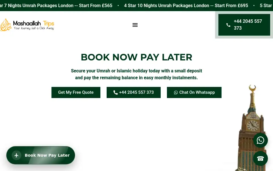 Screenshot of mashaallahtrips.com