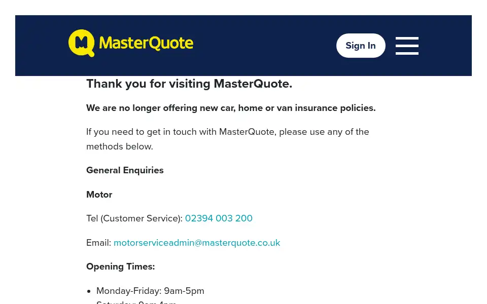 Screenshot of masterquote.co.uk