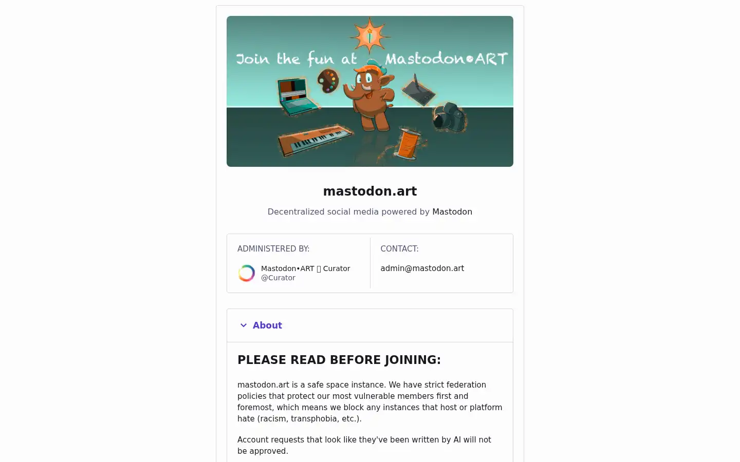 Screenshot of mastodon.art