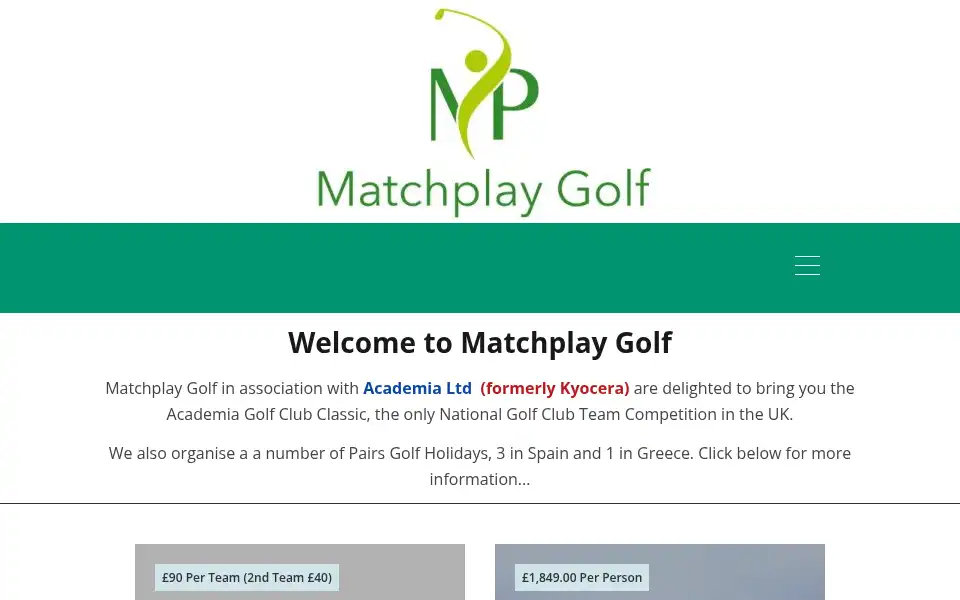 Screenshot of matchplaygolf.co.uk