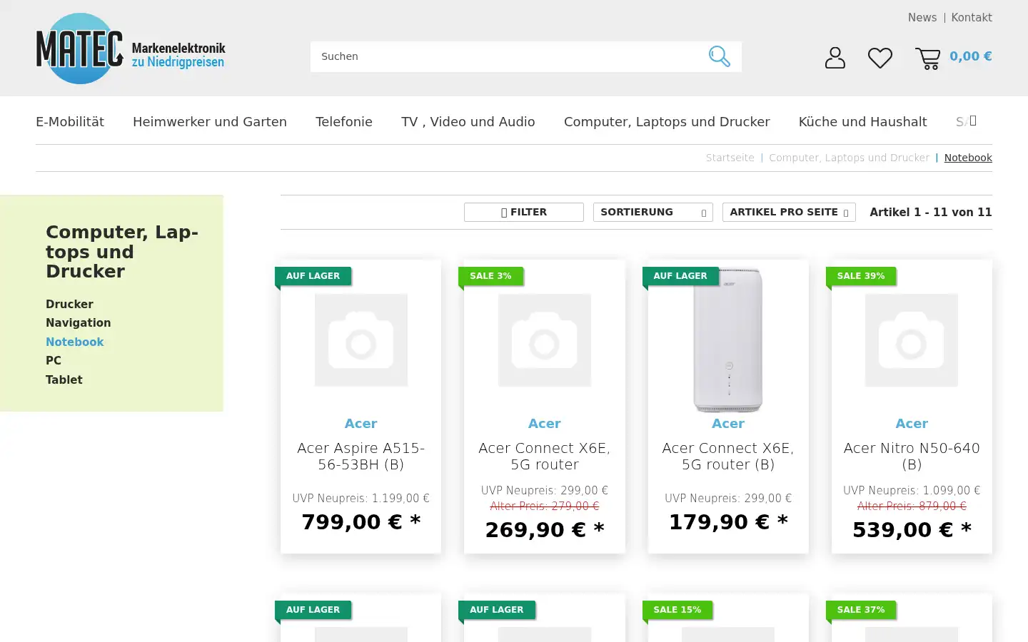 Screenshot of matec-elektronikversand.de