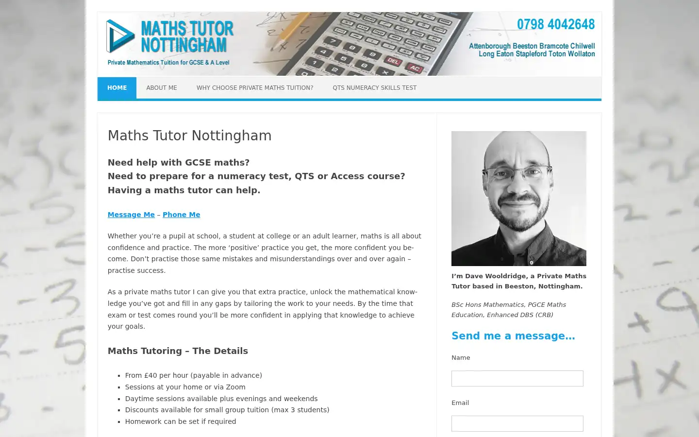 Screenshot of mathstutornottingham.co.uk