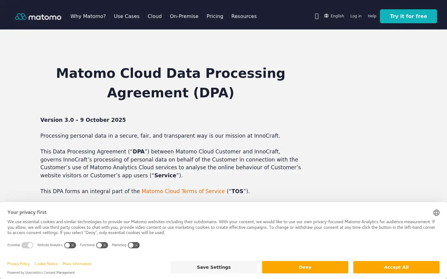 Screenshot of matomo.org