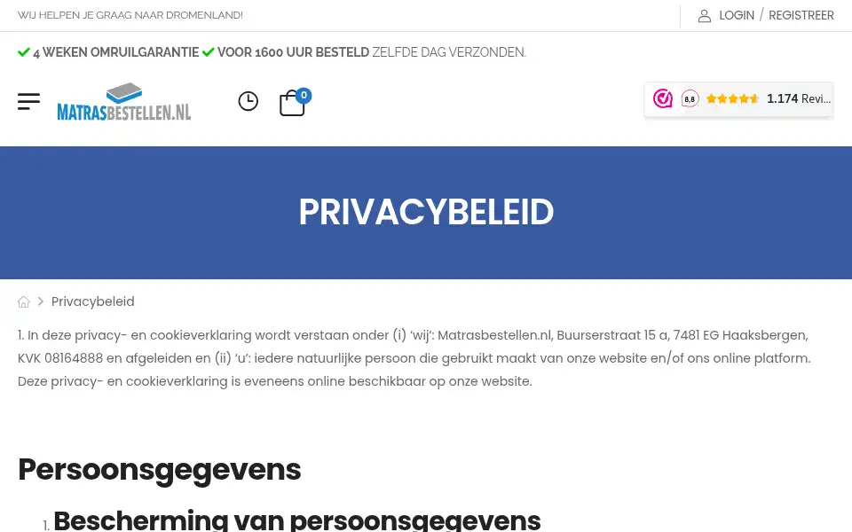 Screenshot of matrasbestellen.nl