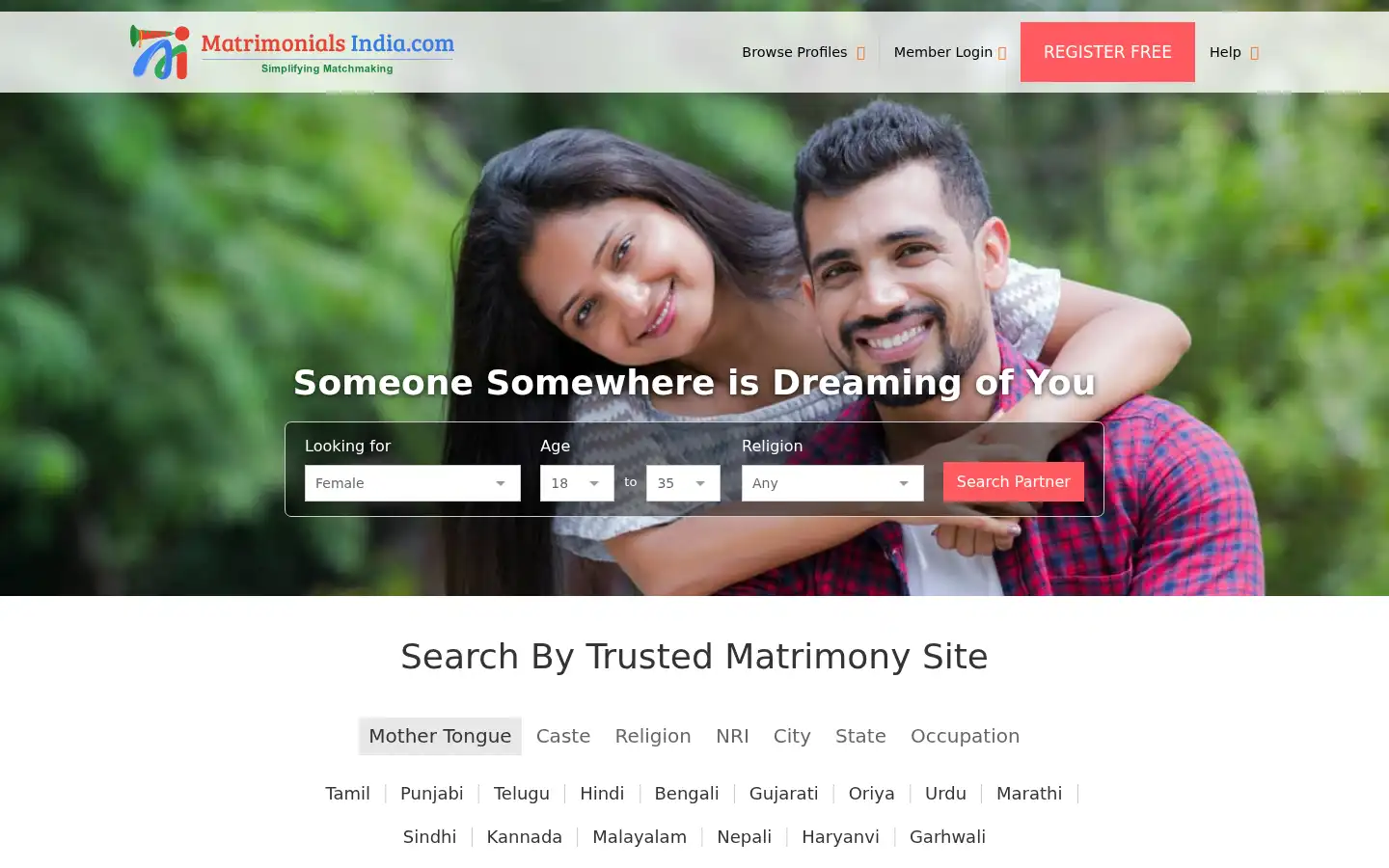 Screenshot of matrimonialsindia.com