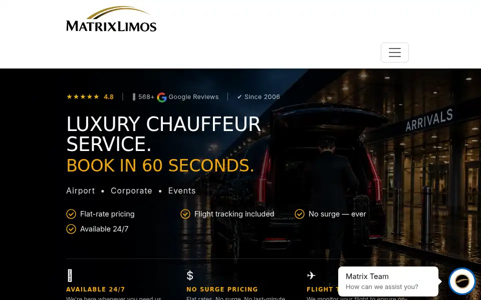 Screenshot of matrixlimos.com