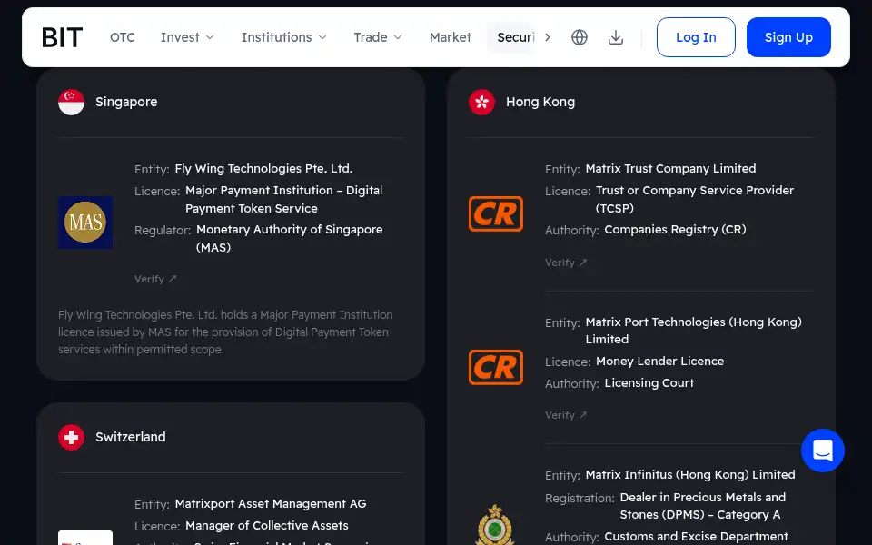 Screenshot of matrixport.com