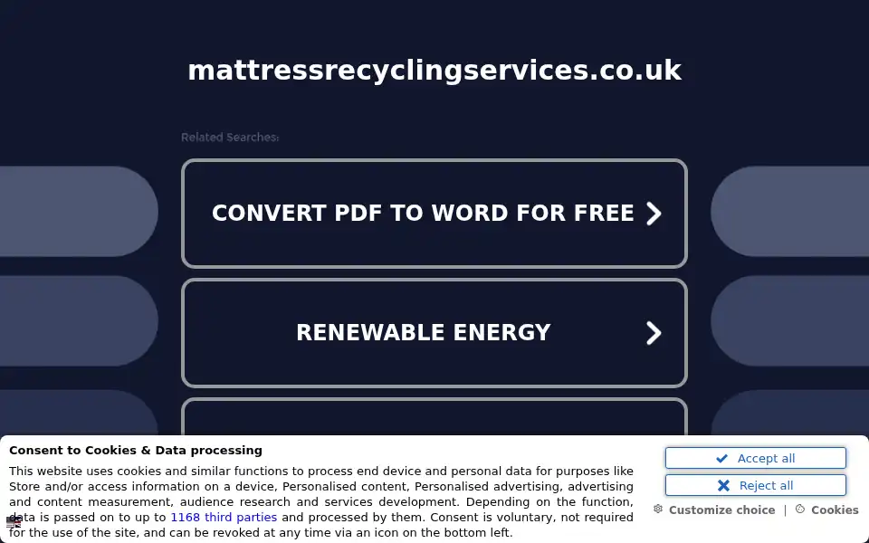 Screenshot of mattressrecyclingservices.co.uk