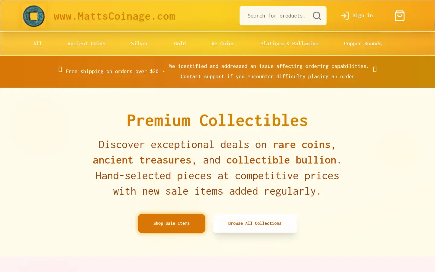 Screenshot of mattscoinage.com