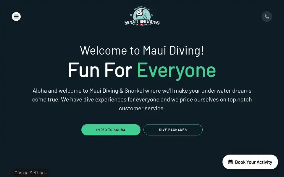 Screenshot of mauidiving.com