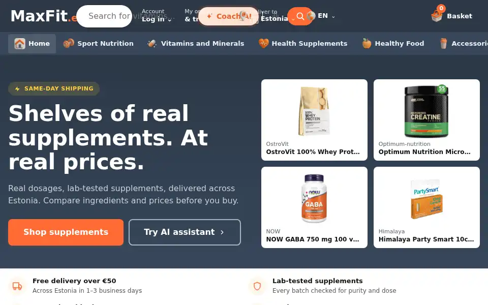 Screenshot of maxfit.ee