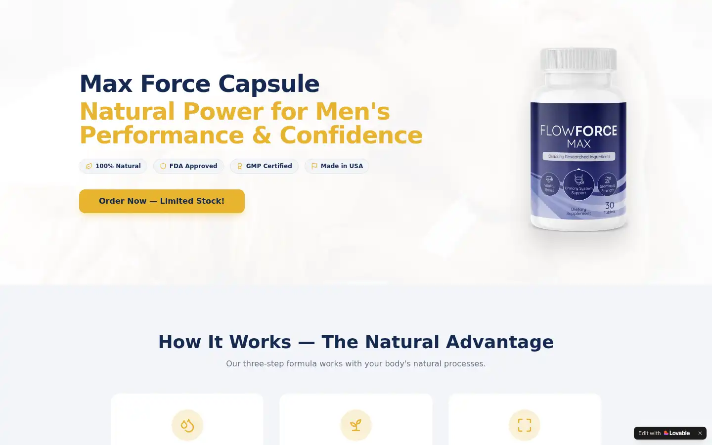 Screenshot of maxforcecapsuleusa.lovable.app