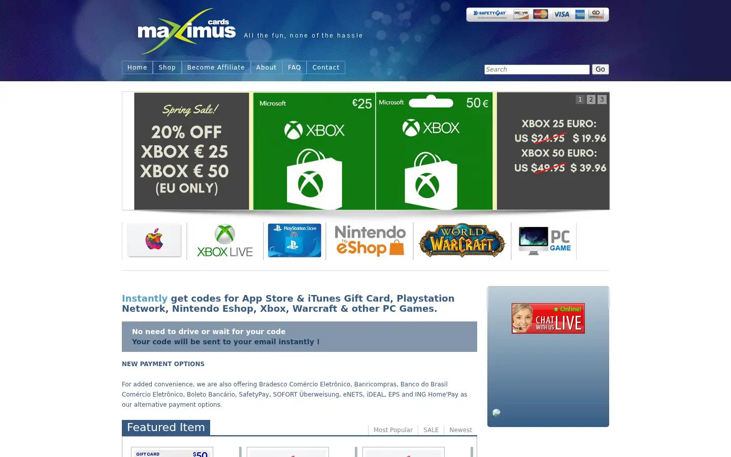 Screenshot of maximuscards.com
