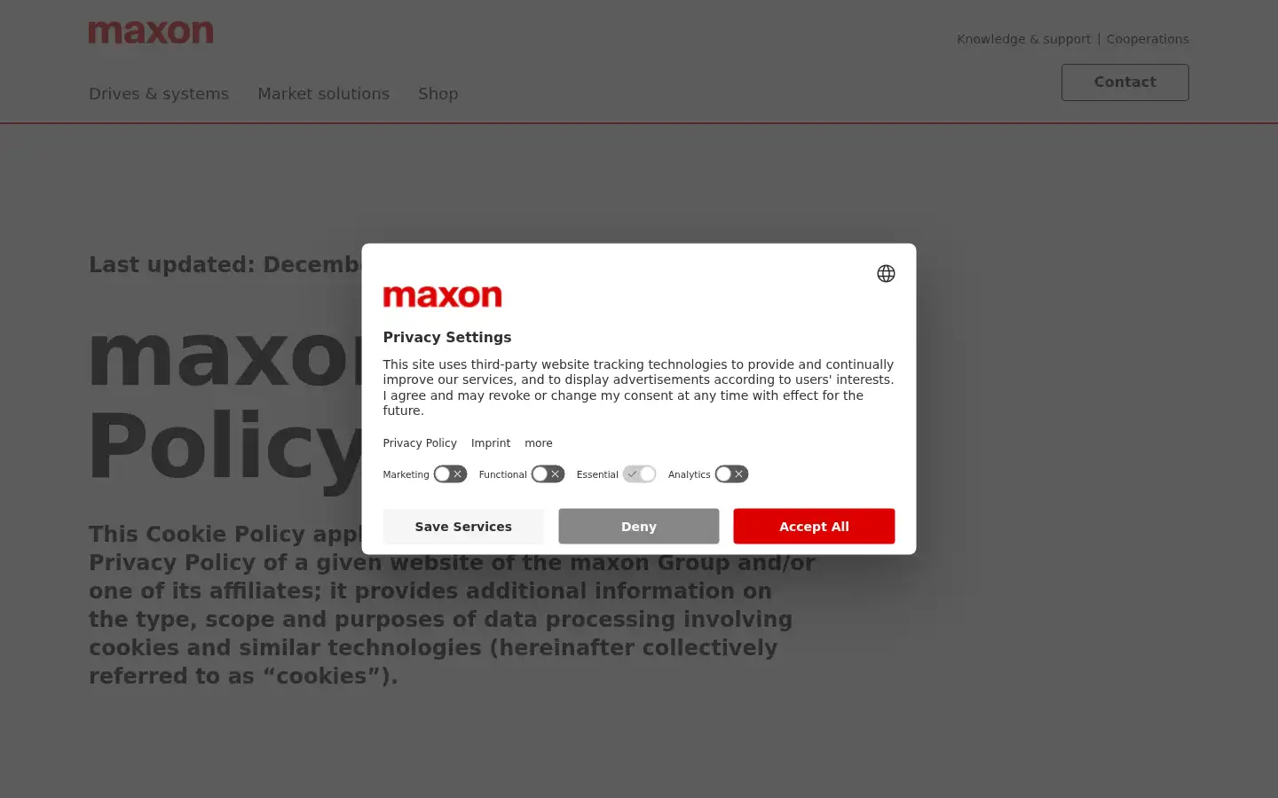Screenshot of maxonmotor.com