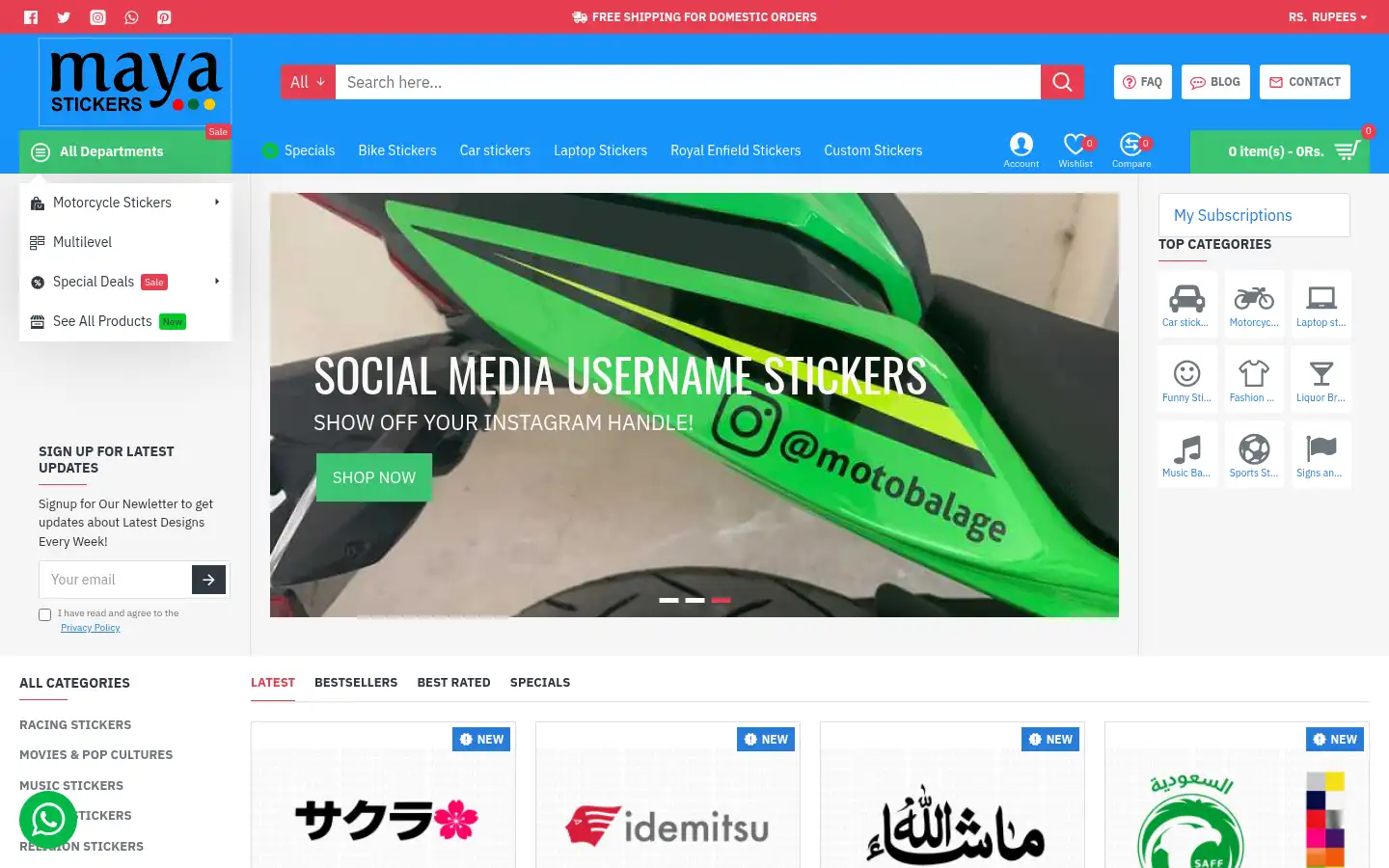 Screenshot of mayastickers.com