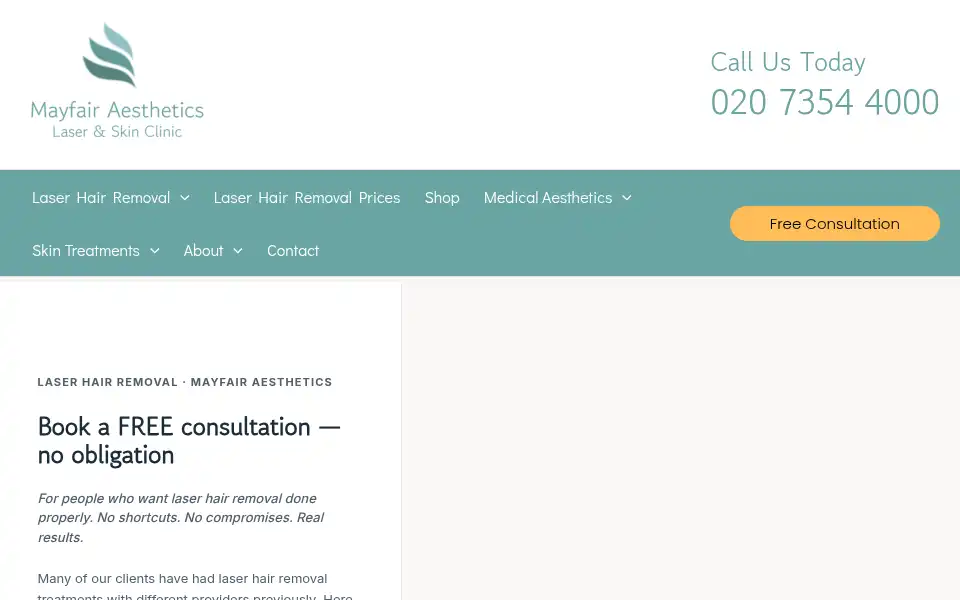 Screenshot of mayfair-aesthetics.co.uk