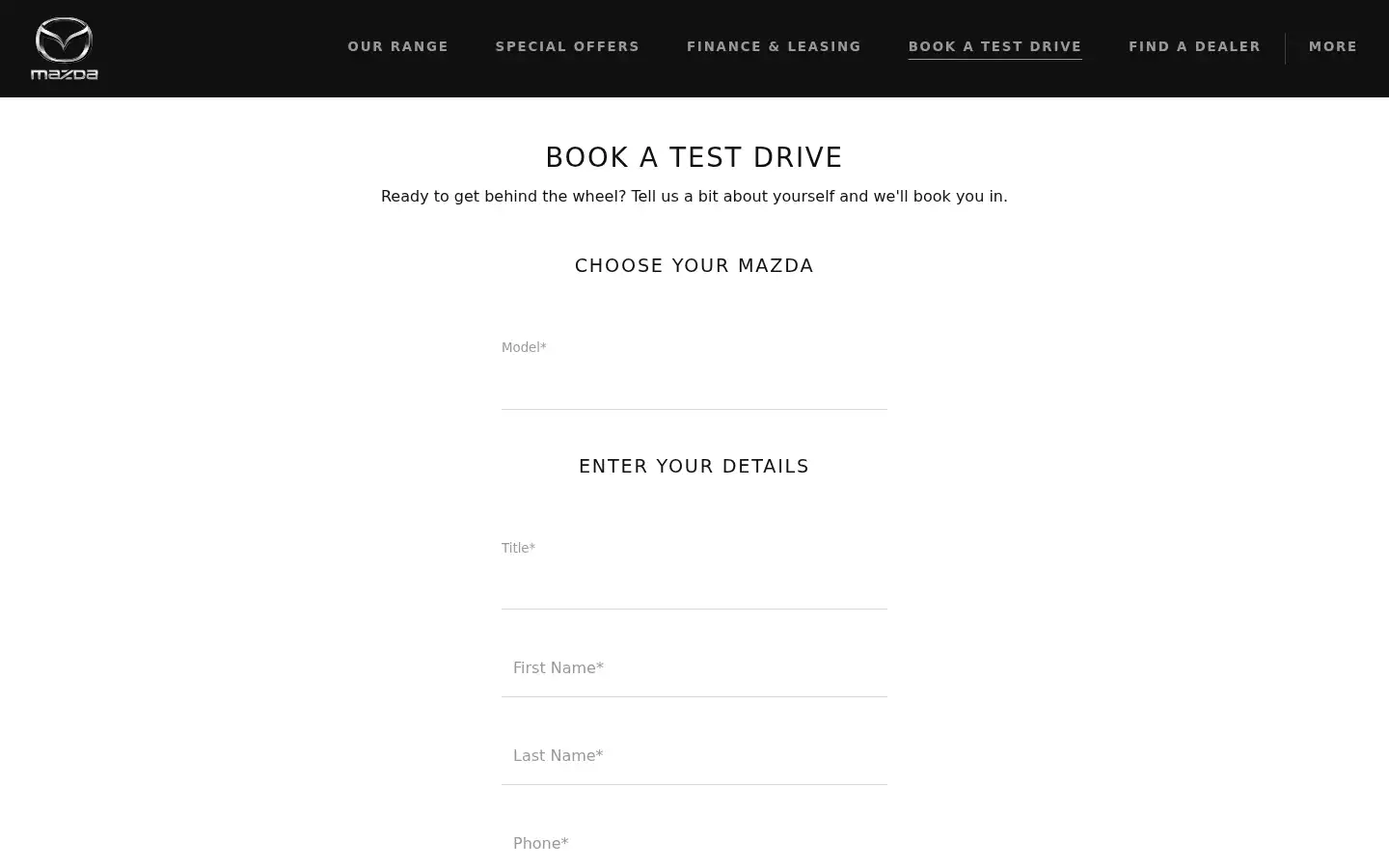 Screenshot of mazda.co.nz