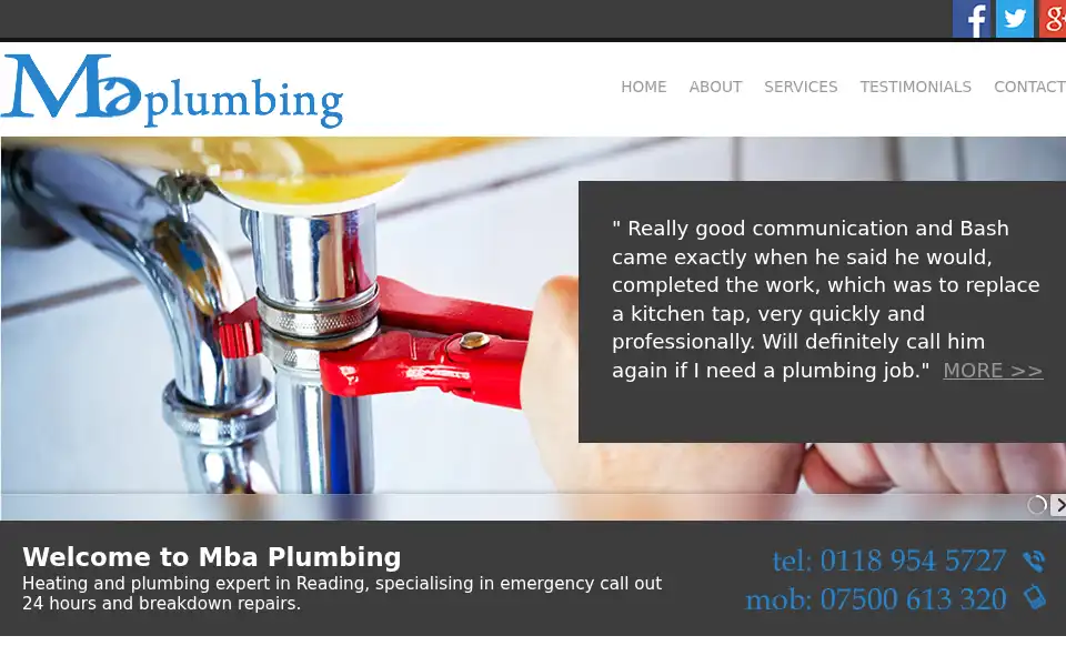 Screenshot of mbaplumbing.co.uk