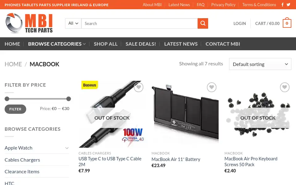 Screenshot of mbitechparts.ie
