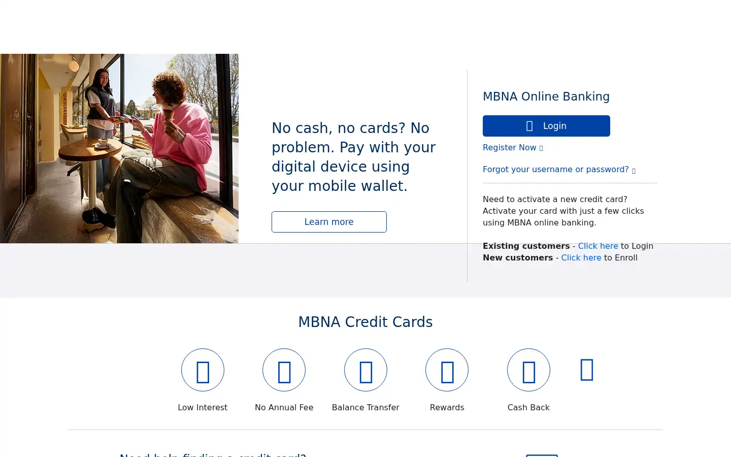 Screenshot of mbna.ca