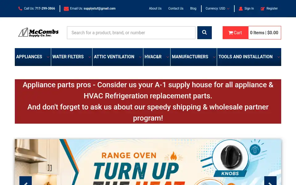 Screenshot of mccombssupply.com
