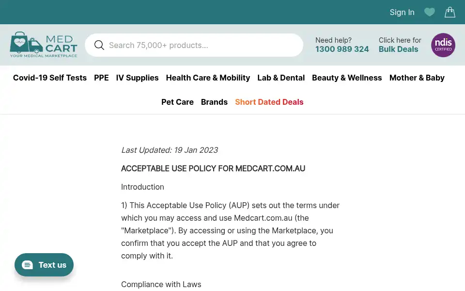 Screenshot of medcart.com.au