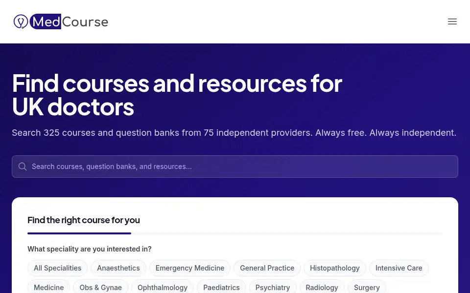 Screenshot of medcourse.co.uk