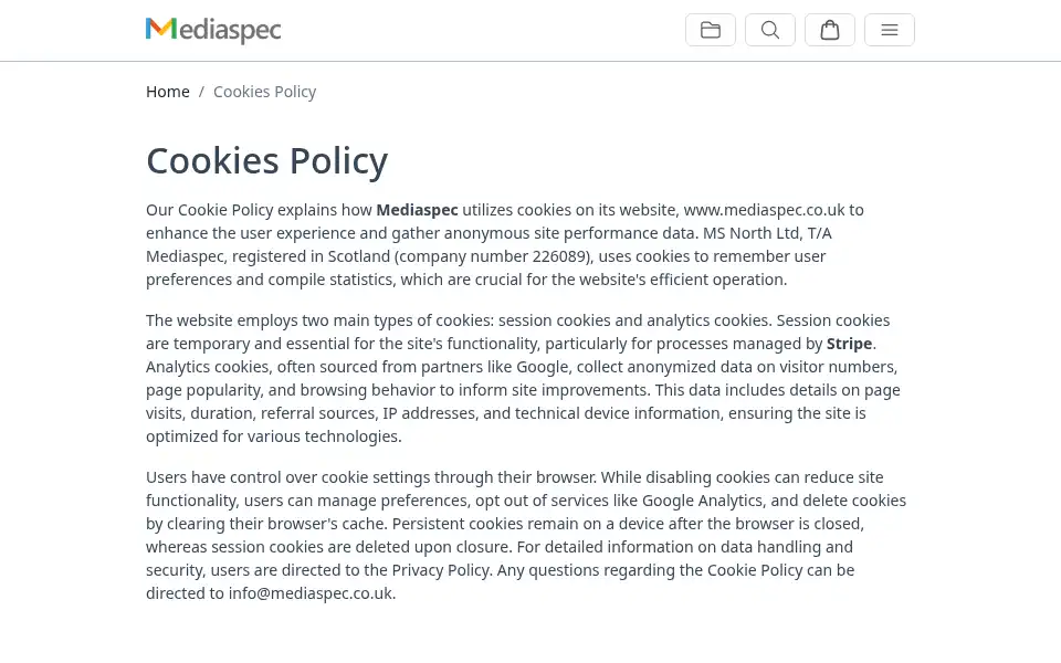 Screenshot of mediaspec.co.uk