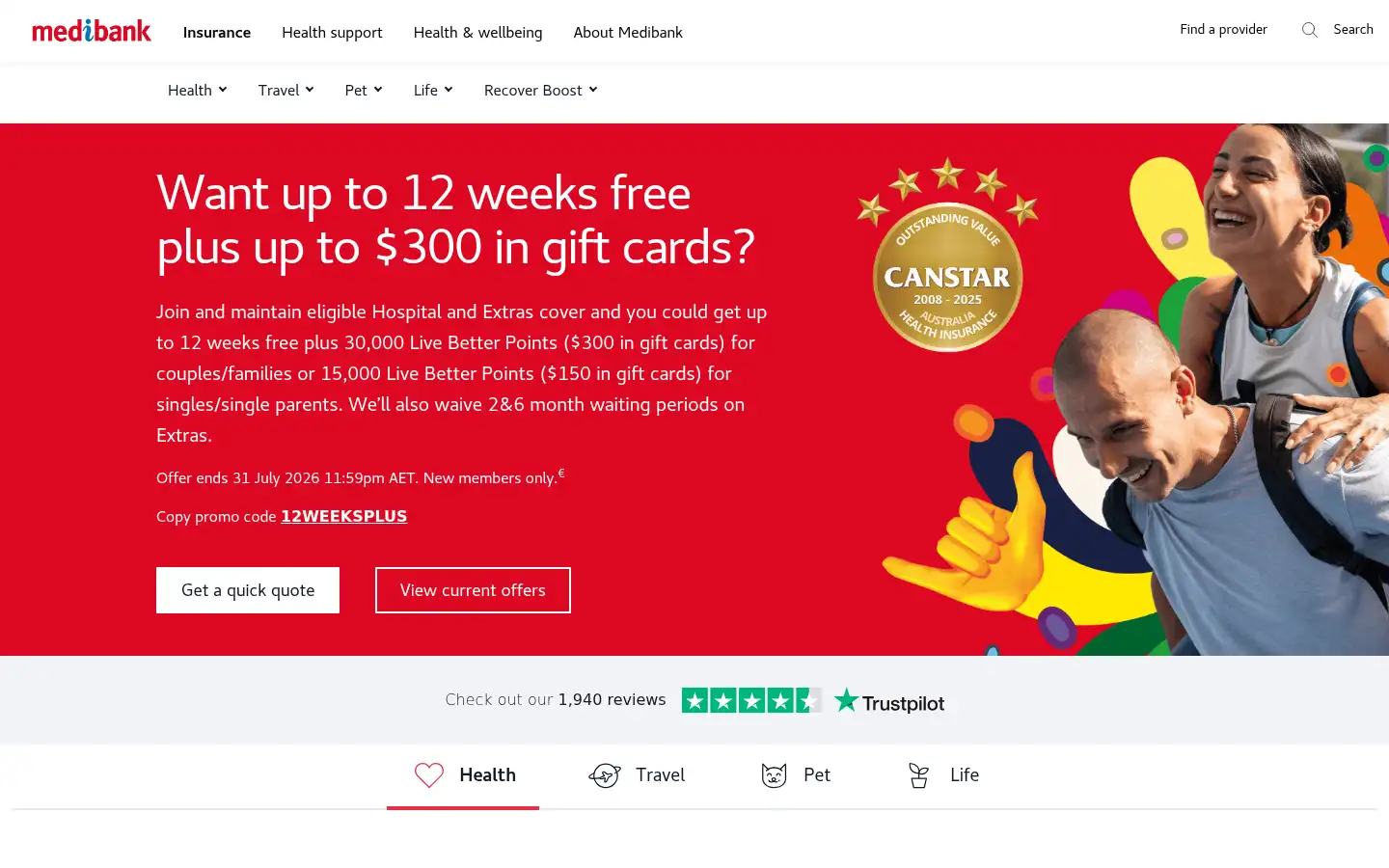 Screenshot of medibank.com.au
