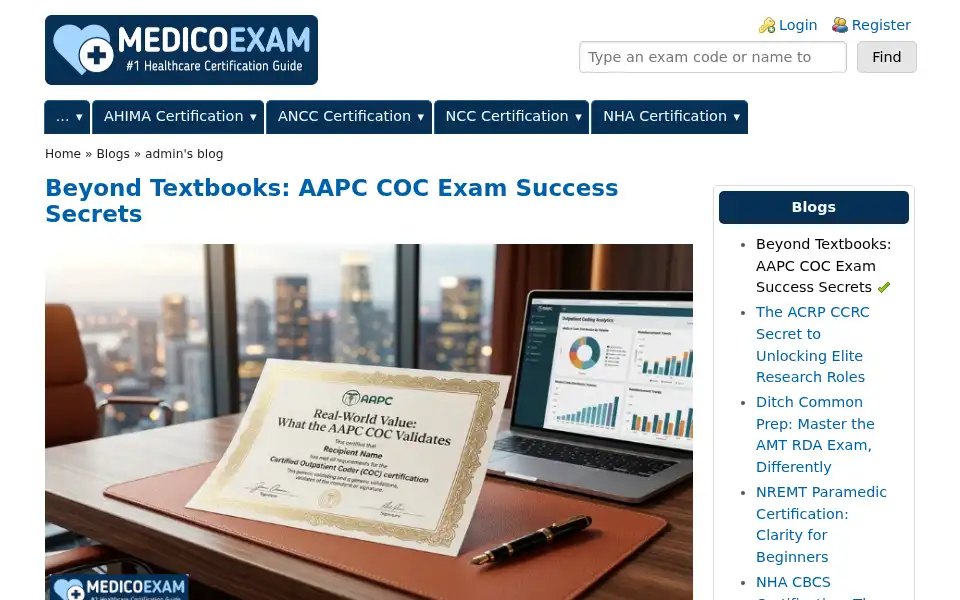 Screenshot of medicoexam.com