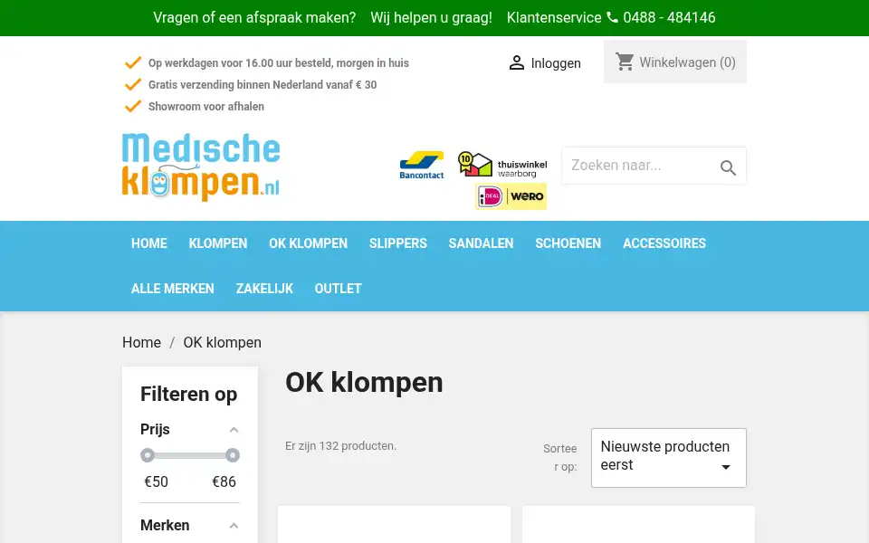 Screenshot of medischeklompen.nl